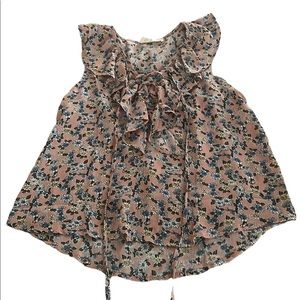 Sweet Wanderer Shirt Dusty Rose Floral Flowy Ruffled Tie Front Blouse Top Medium